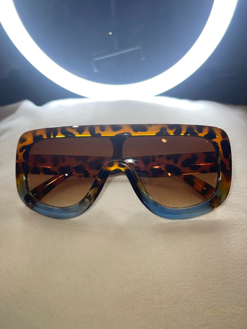 Tortoiseshell Shield Sunglasses with Blue Accents